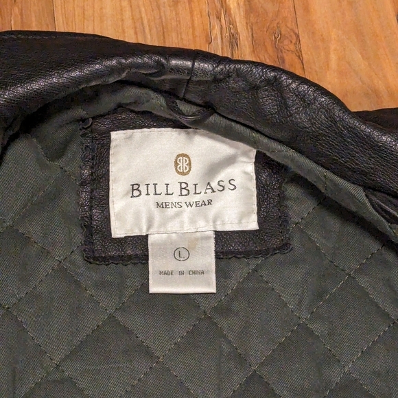 Genuine Leather Bomber Jacket Men's Large Black EUC Biker Bill Blass Vintage - Picture 5 of 6